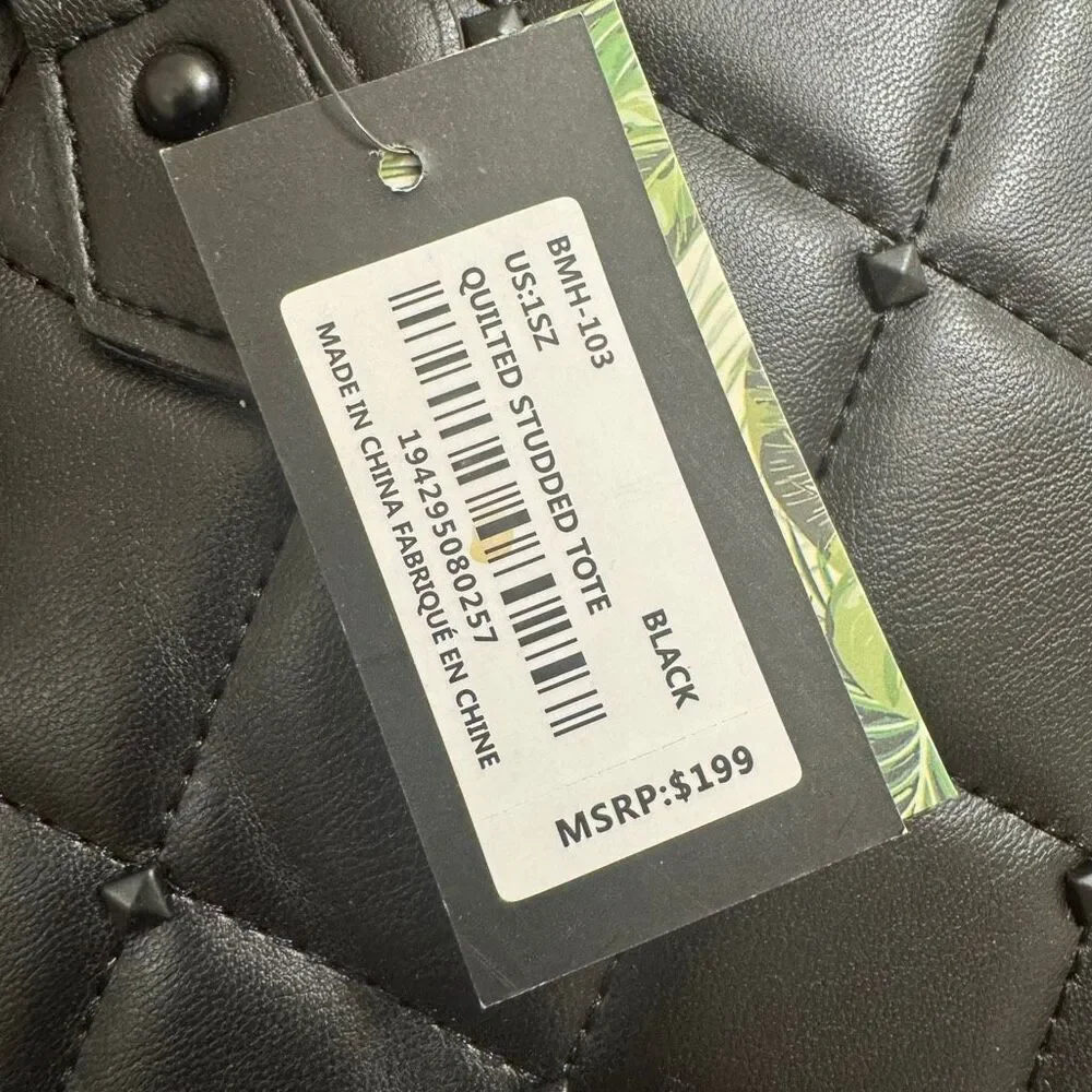 Badgley Mischka Black Quilted Vegan Leather Travel Weekender Tote Bag‎ NWT